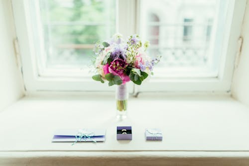 Purple And Pink Flowers In Vase 