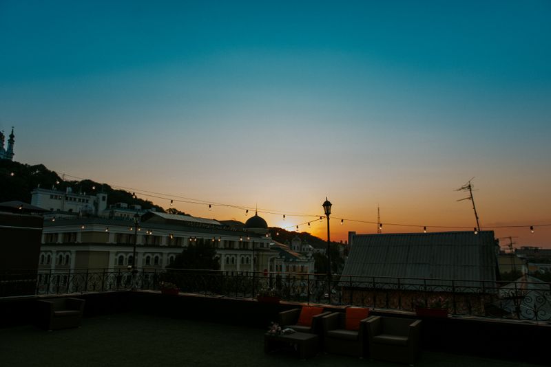 Rooftop lounge at sunset