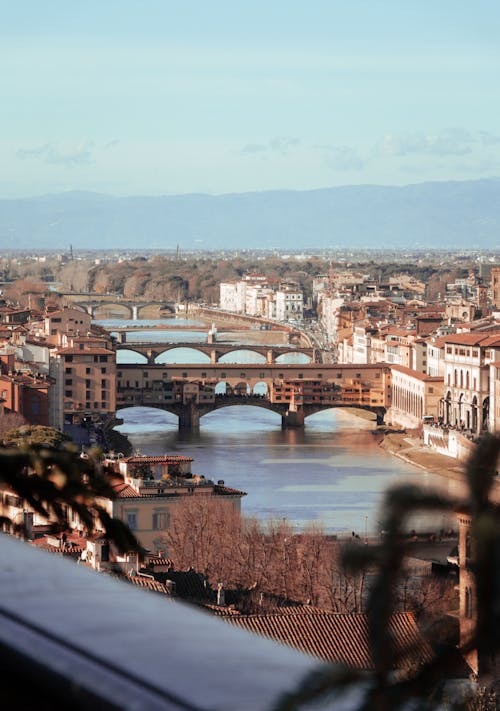 Panorama of Florence Old Town with Bridges over Arno River