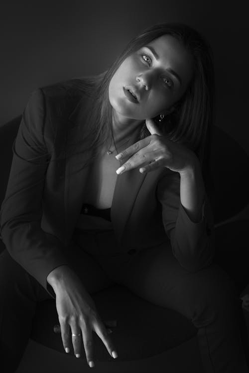 Woman in Suit in Black and White