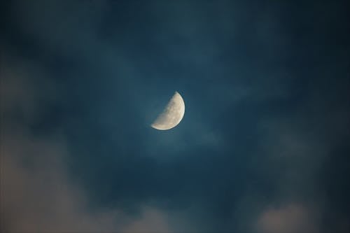 View of Half Moon on a Cloudy Night Sky 
