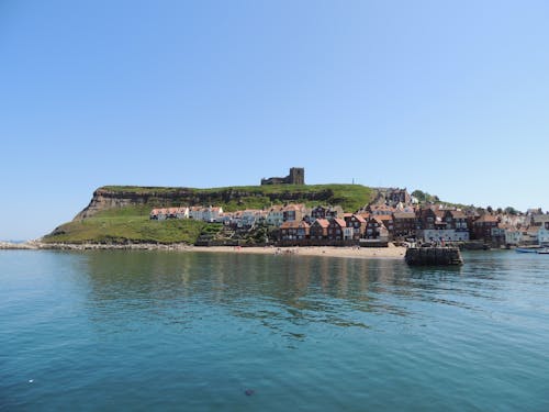 Clear Sky over Town and Whitby Beach in UK
