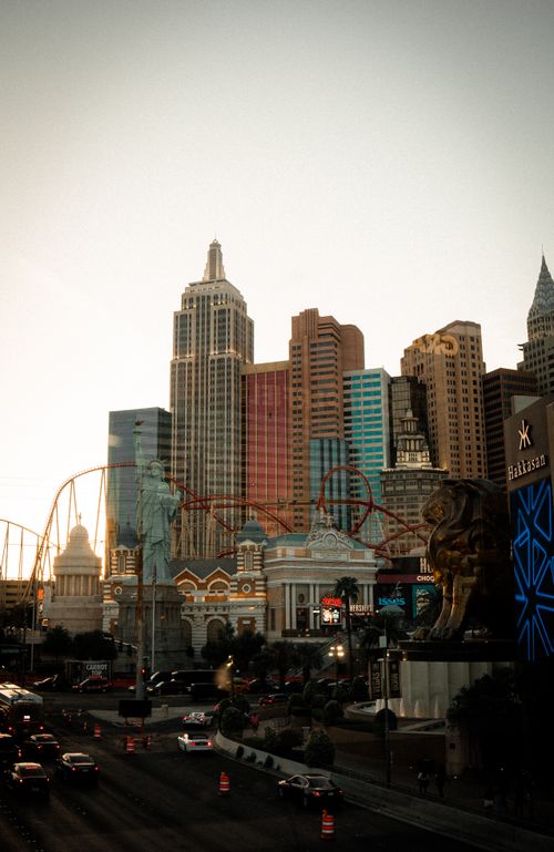 Free Vibrant Las Vegas skyline featuring New York-New York Hotel with bustling urban atmosphere. Stock Photo