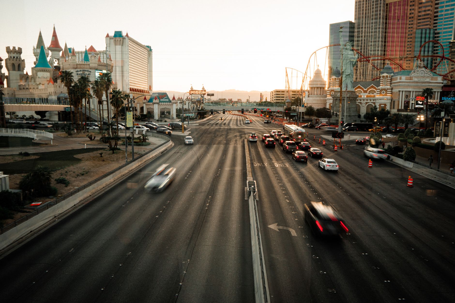 Pedestrian bridge crossing Las Vegas Boulevard at night