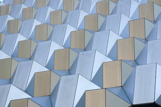 Geometric facade of a modern building in Dresden, Germany showcasing abstract architecture patterns.