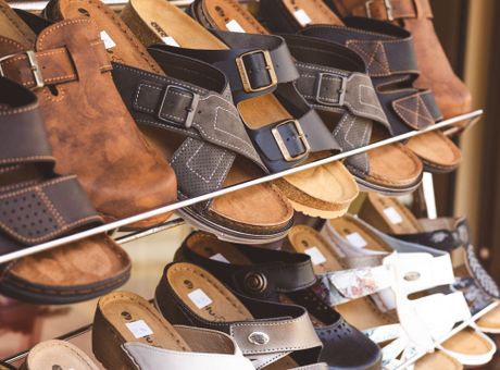 Women's sandals on shelves