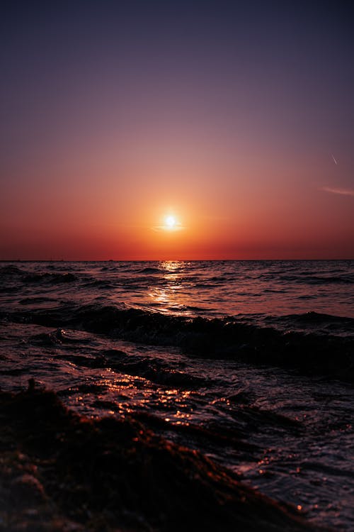 Sunset on Clear Sky over Sea Shore