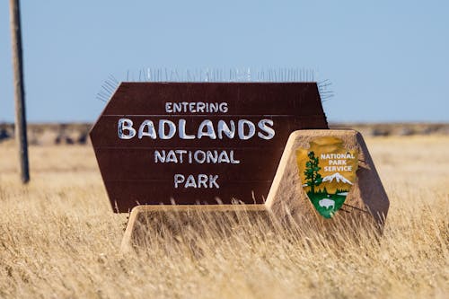 Entering sign for the Badlands National Park. 