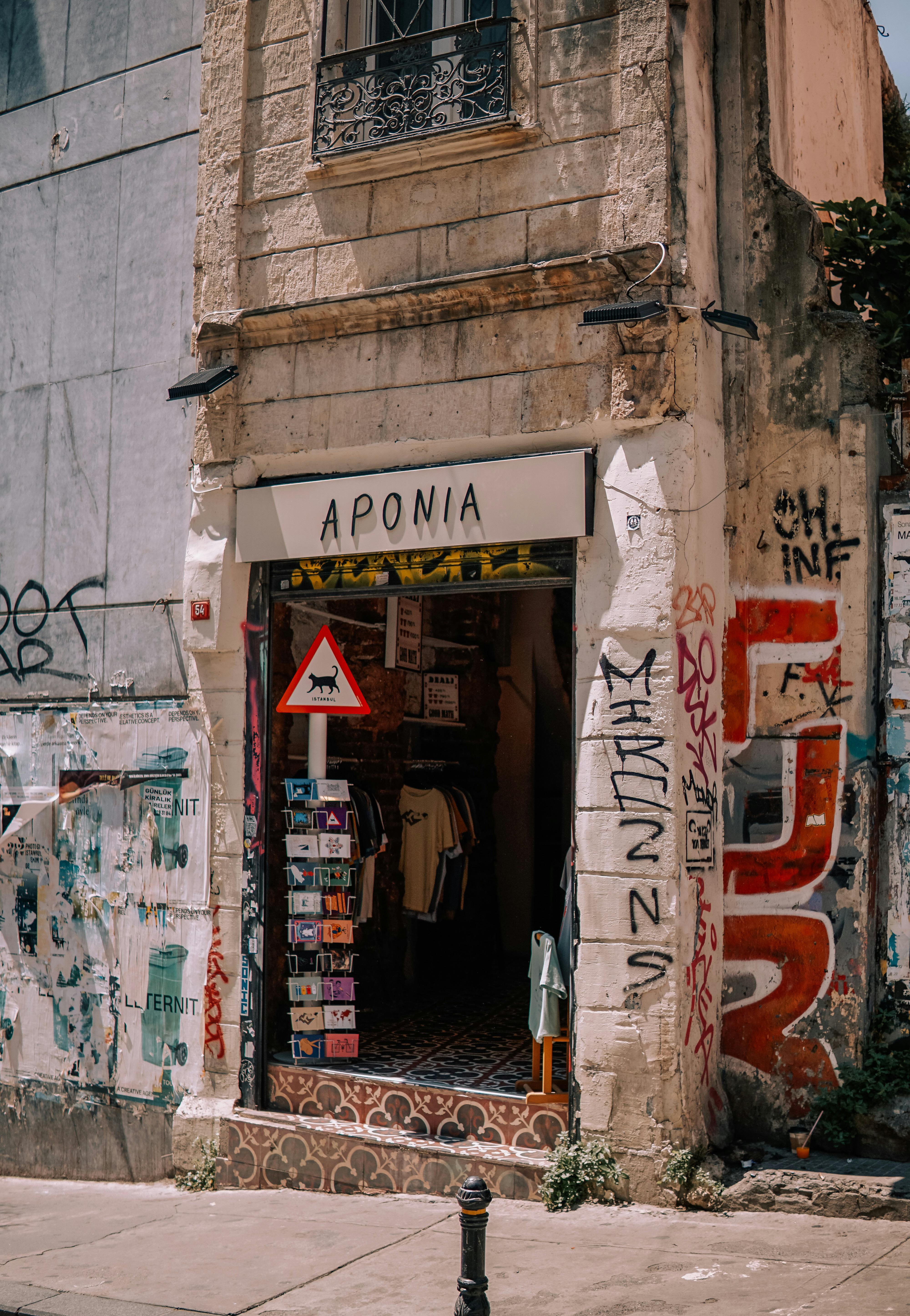Explore a quaint shop entrance in Istanbul adorned with vibrant graffiti, perfect for urban exploration enthusiasts.