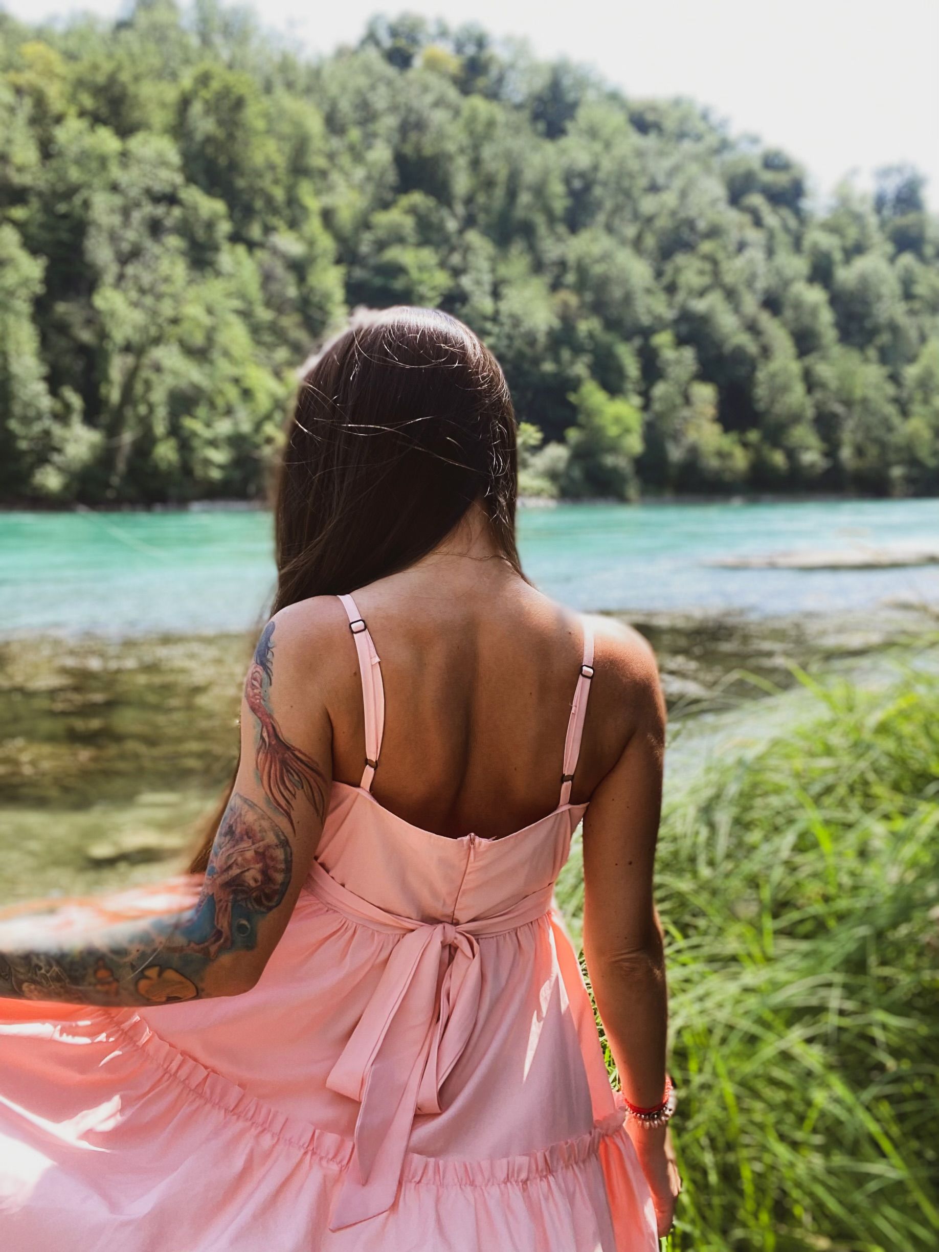 Woman in Pink Dress near River · Free Stock Photo