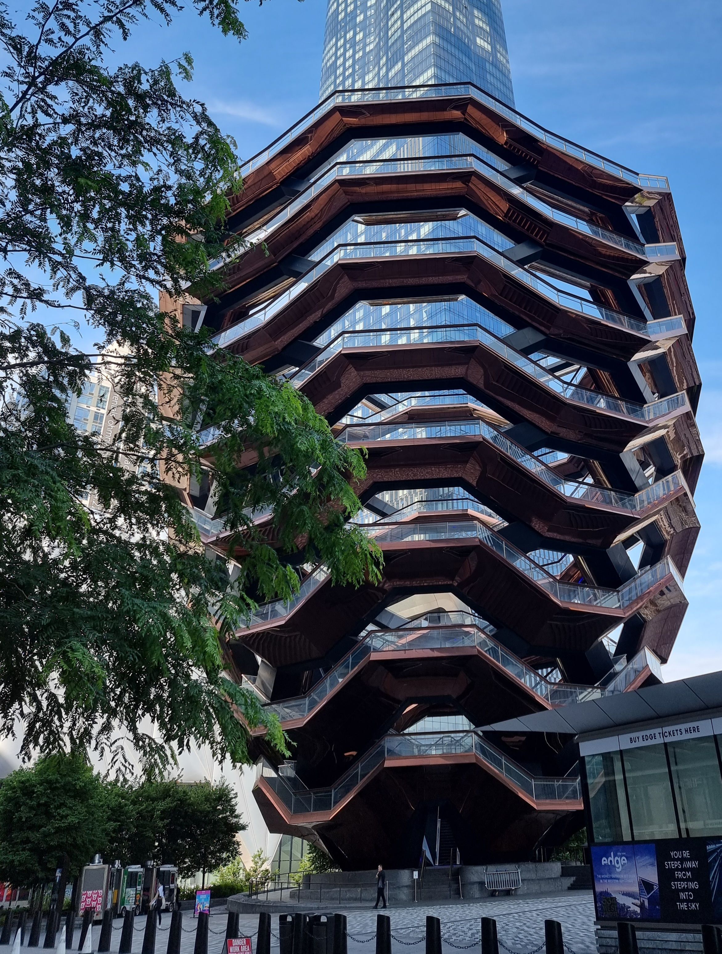 Vertical view of the Vessel, a modern architectural landmark in New York City.