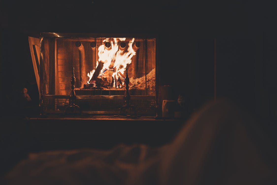 Free Firewood Burning In Fireplace Stock Photo