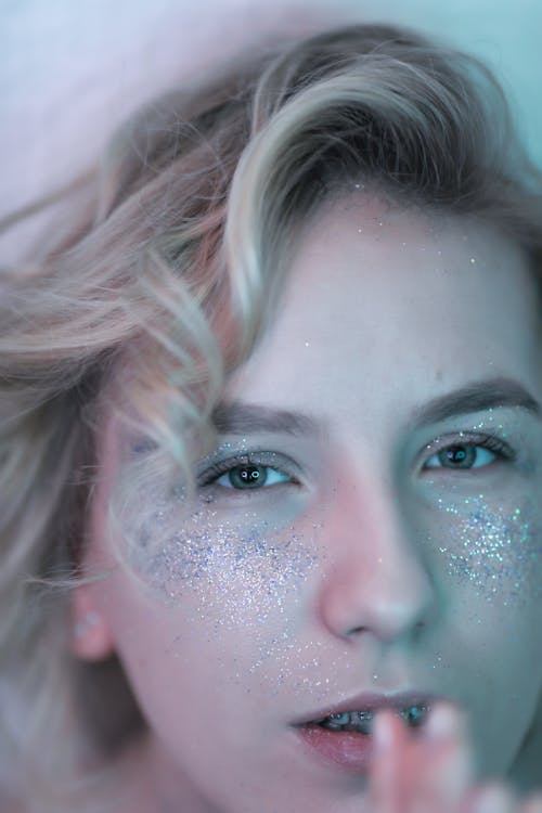 Blonde Woman Face with Glitter 