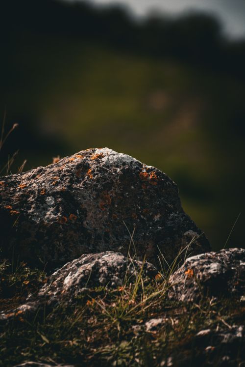 Free Close-up of weathered, lichen-covered rocks near Corfe Castle, England. Stock Photo