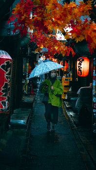 Geheimnisvoller Regen & Herbst – Anime-Stil Hintergrundbild