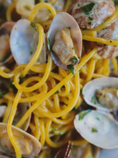 Close-up of a Pasta Dish with Mussels