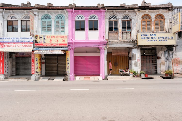 A Row Of Historical Buildings In George Town, Malaysia