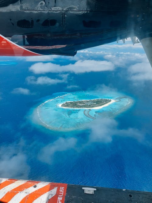 View of an Island in Maldives from an Airplane 