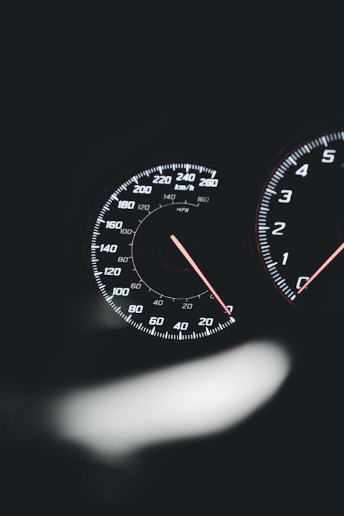 Close-up of the Speedometer on the Dashboard in a Modern Car 