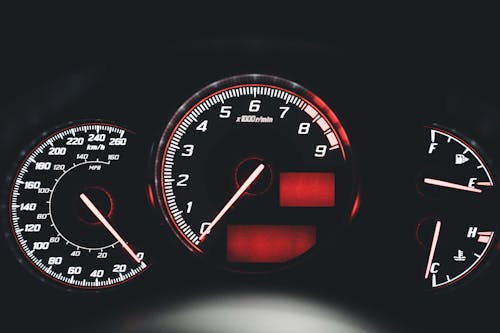 Close-up of the Speedometer on the Dashboard in a Modern Car 