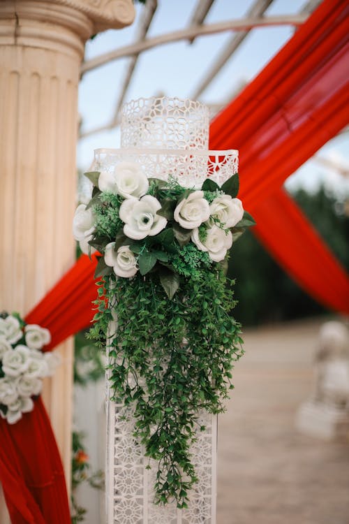 Close up of White Roses on Wedding Decoration