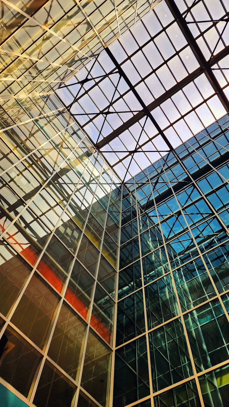 Low Angle Shot Of A Glass Construction Interior