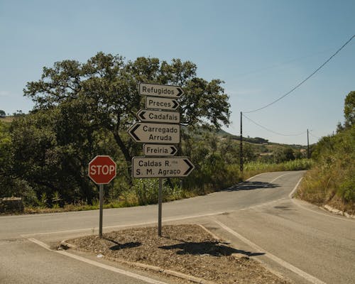 Road Signs with Directions by the Street in Portugal 