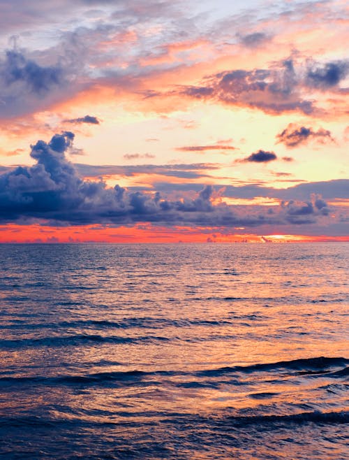 View of a Sea under a Dramatic Sunset Sky 