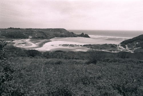 Imagine de stoc gratuită din alb-negru, coastă, deal