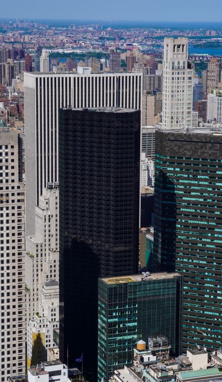 Aerial View of Skyscrapers in Midtown Manhattan with the Trump Tower in ...