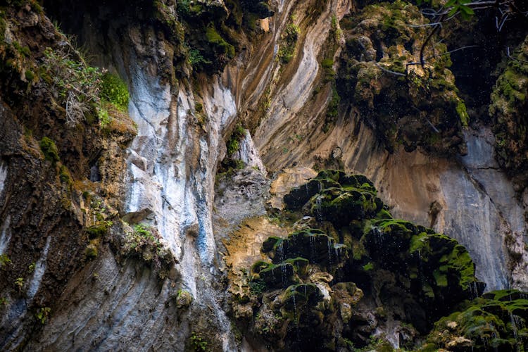 Water Dripping On Steep Rocky Wall