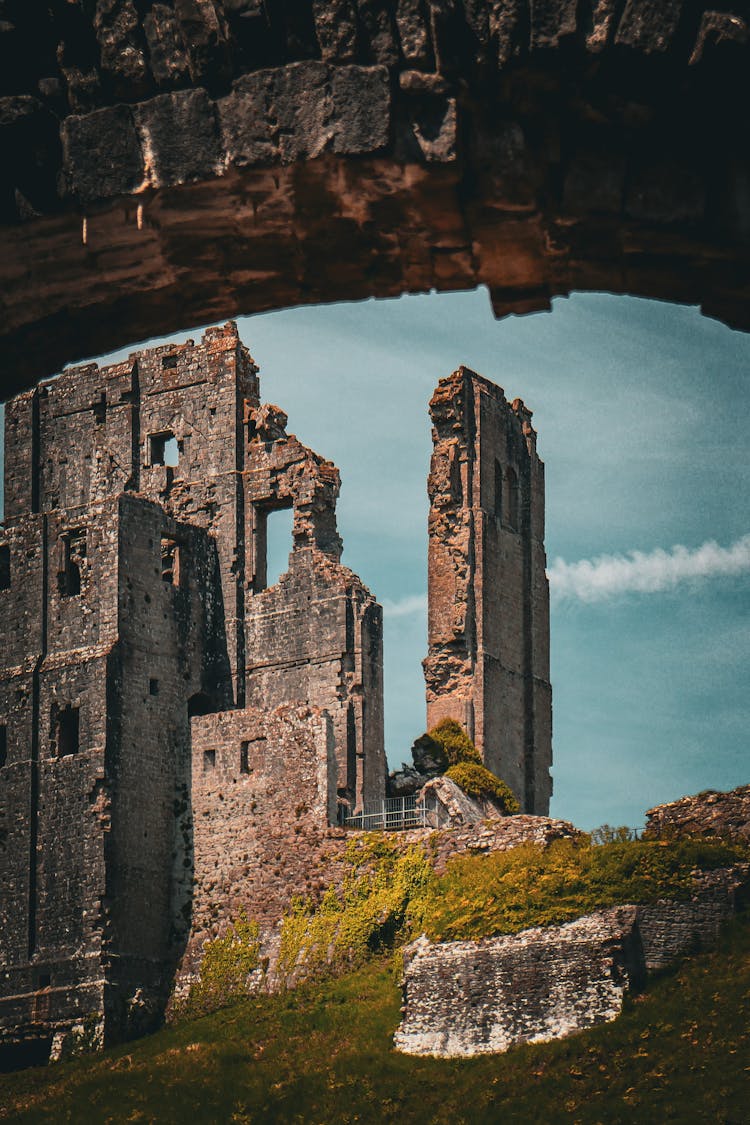 View Of The Corfe Castle Ruins On The Isle Of Purbeck, Dorset, England, UK