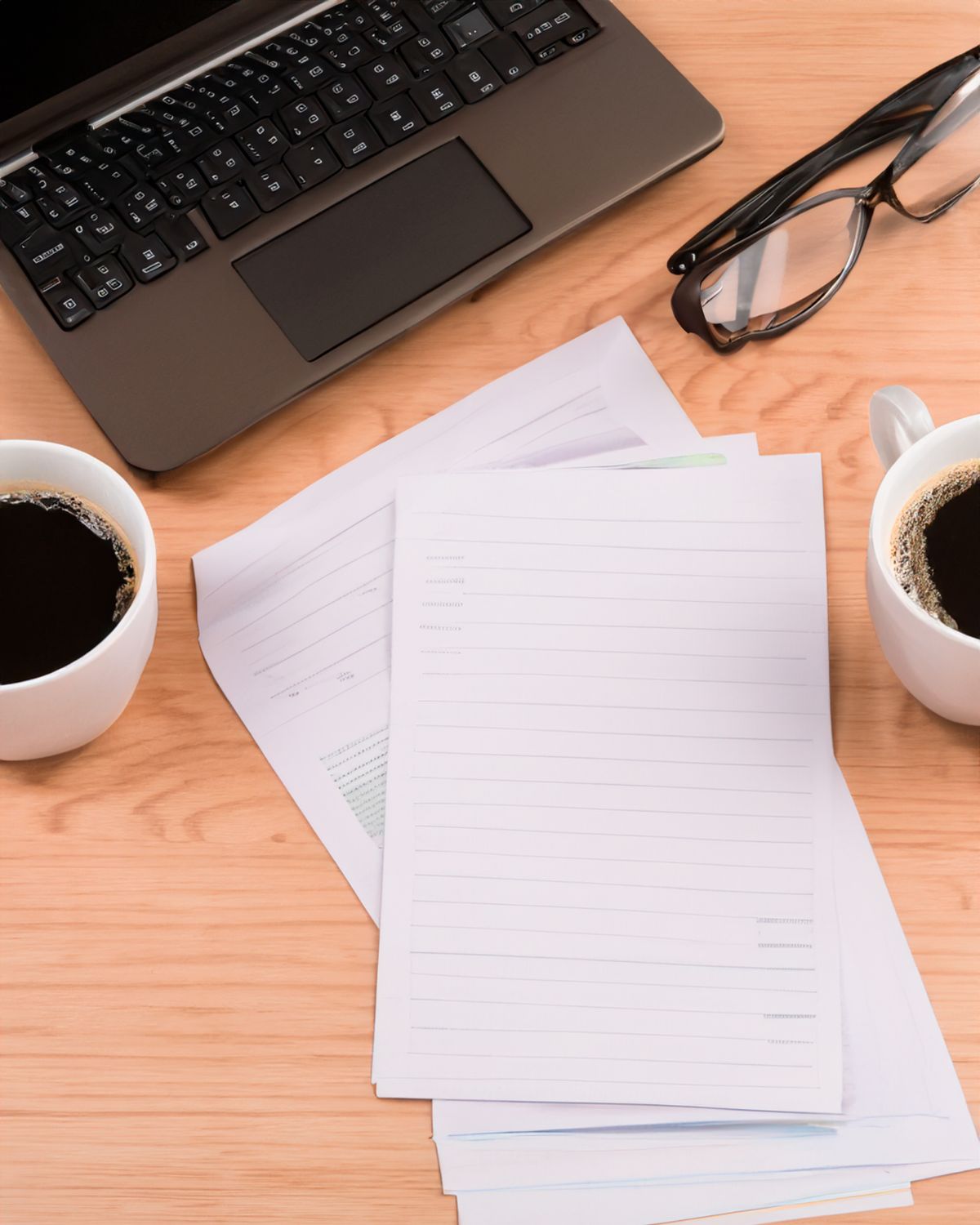 Laptop and documents representing business software planning