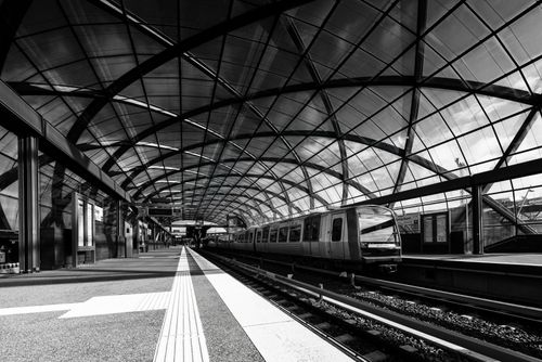 Free Black and white photo of the modern Elbbrücken metro station in Hamburg, Germany, showcasing urban architecture. Stock Photo