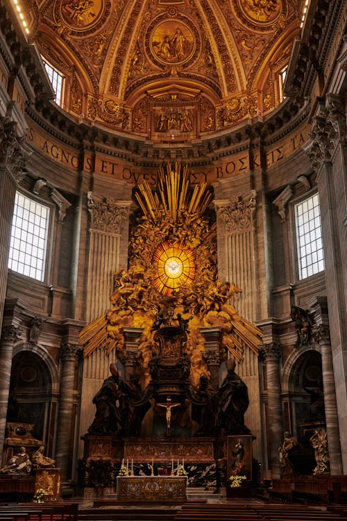 Free Ornamented Interior of Saint Peters Basilica in Vatican Stock Photo
