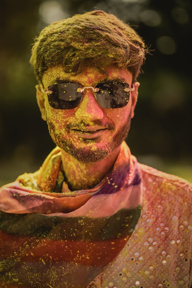 Colorful Powder On Man Face