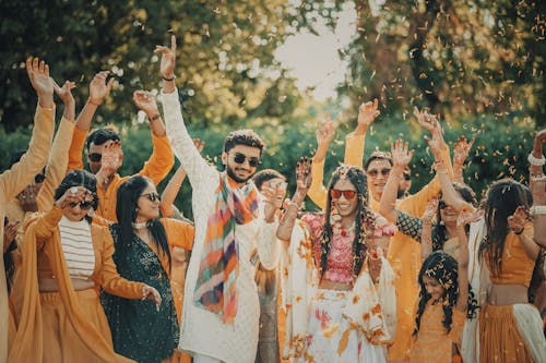 Bride and Groom Celebrating with the Wedding Guests 