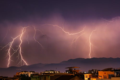 Lightnings on Sky over Town