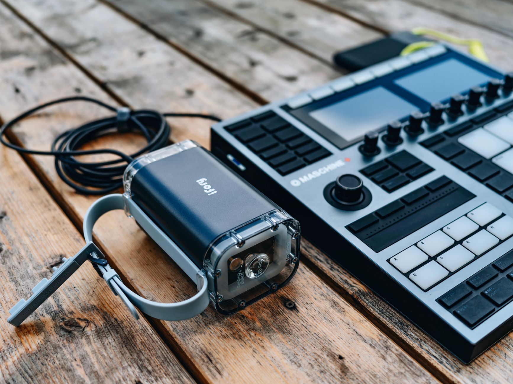 Portable Speaker Split Flat illustration comparing rugged portable speaker and wheeled party speaker features