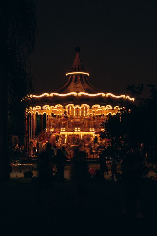Free A beautifully lit carousel at night in a São Paulo carnival. Stock Photo
