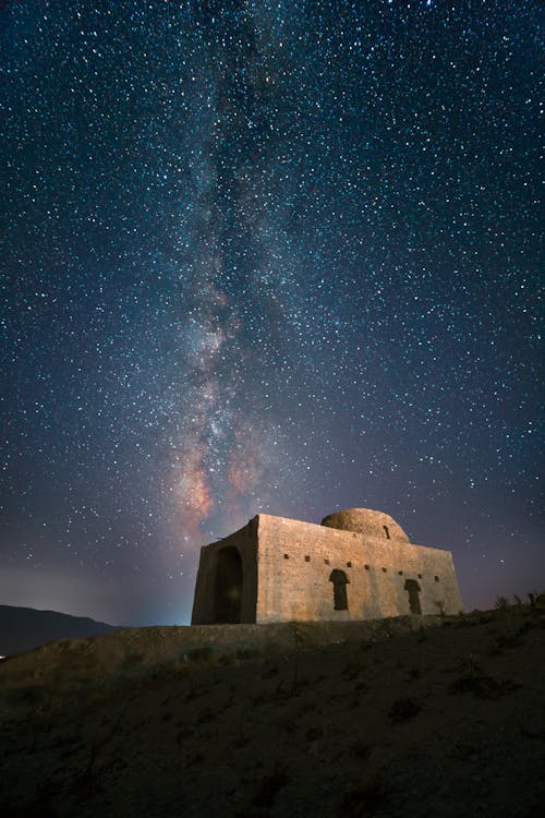 Stars on Night Sky over Aspakhu Fire Temple in Iran