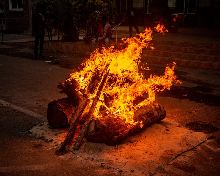 Bonfire In Town At Night