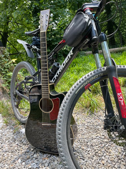 Free stock photo of acoustic guitar, bike, guitar