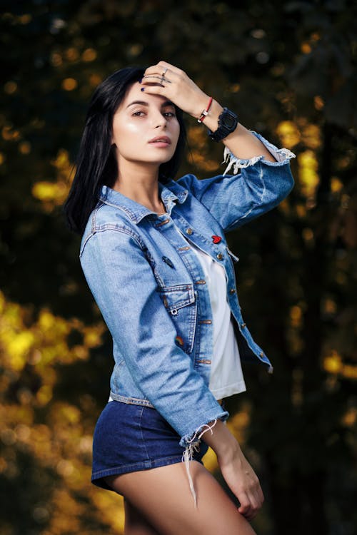 Brunette Woman in Jean Jacket