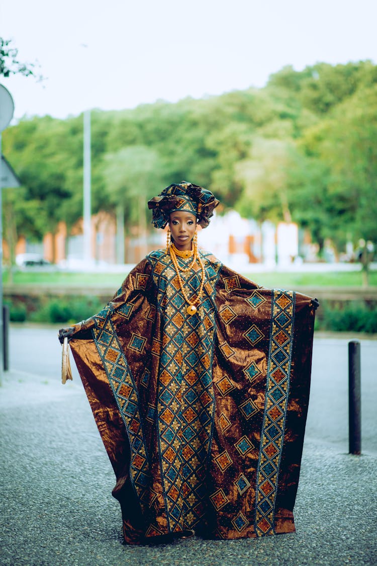 Young Woman Wearing A Traditional Gown And A Turban 