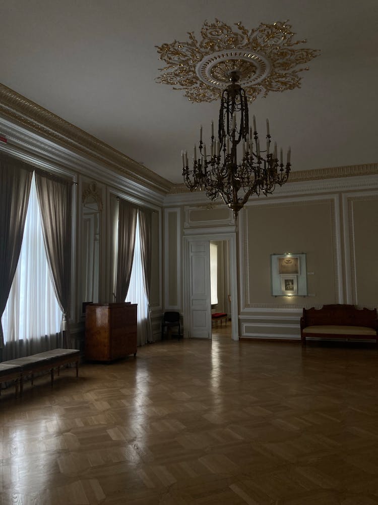 Ornamented Chandelier In Room