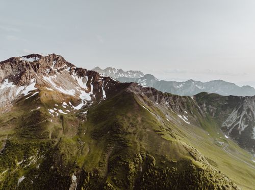Free A breathtaking aerial view of the verdant Alpine landscape in Malbun, Liechtenstein. Stock Photo
