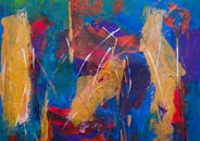 这幅动态抽象艺术品在画布上以大胆的色彩和富有表现力的笔触呈现