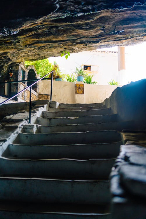 Stone Stairs to Exit from Cave in Town