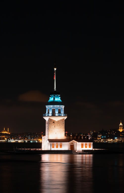 Maidens Tower at Night with Istanbul in the Background